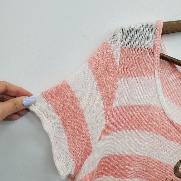 Maurices 1X 14/16 Plus Pink White Striped Nautical Anchor Graphic Tee Stretch - Picture 9 of 16